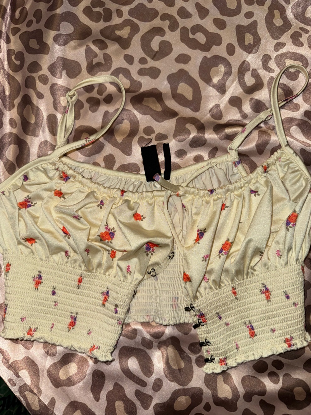 Cream Floral Ruched Crop Top